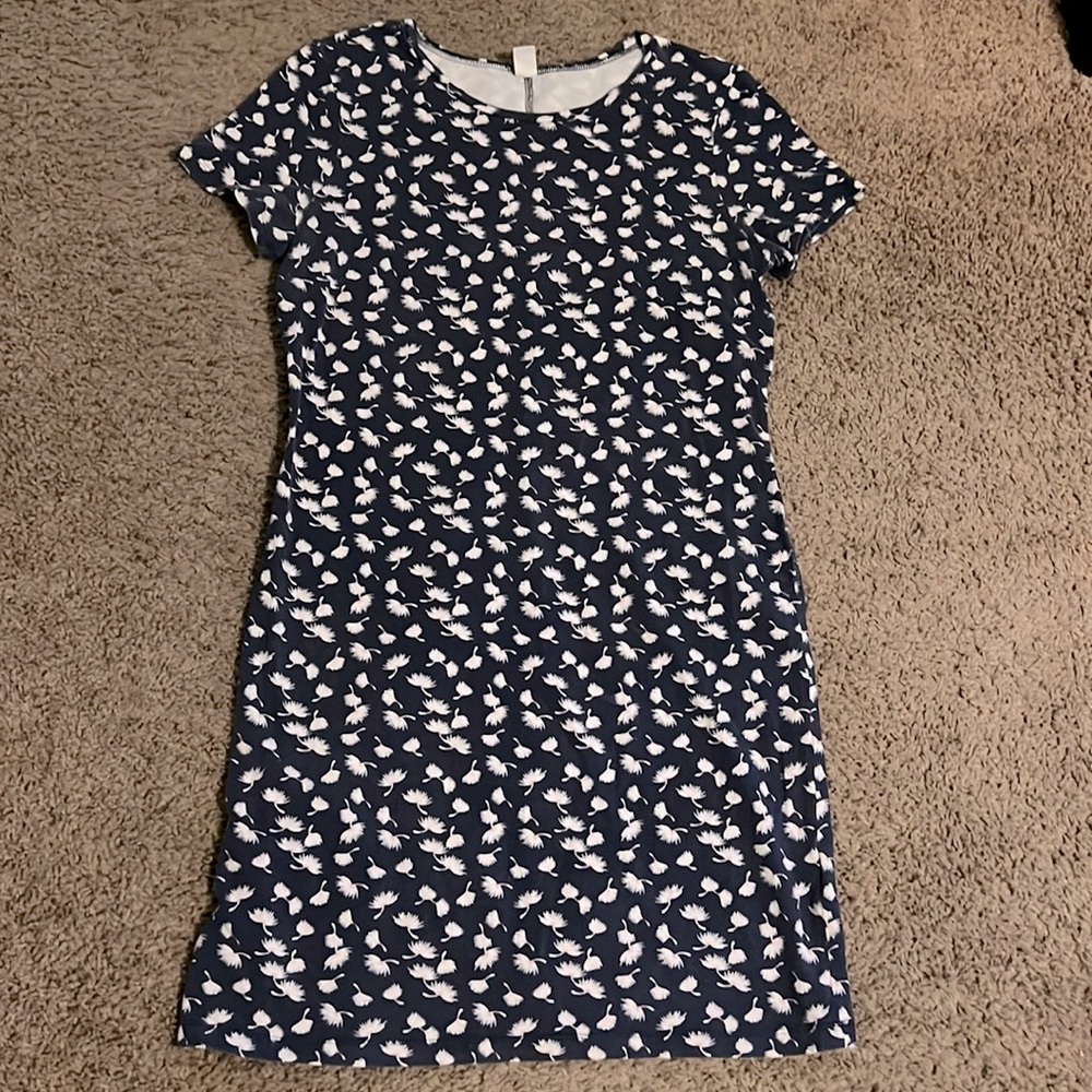 Old Navy navy blue feather pattern dress size Large Tall